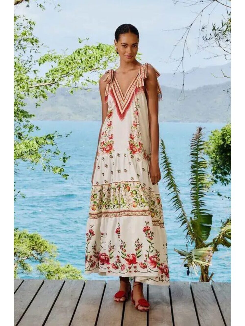 Rare Farm Rio Apple Romance Maxi Dress Embroidered Beaded NWT Large